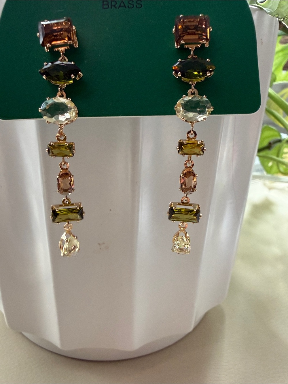 Green multicolor crystal gem drop earrings